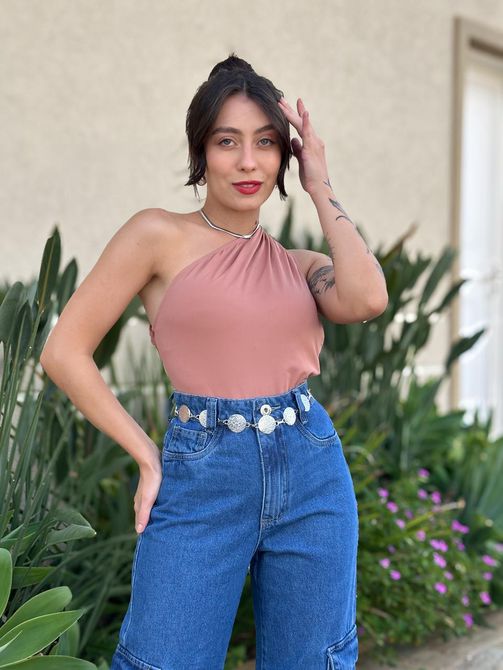 Body Nula Manga em Poliamida CAPUCCINO - LOJA TUTTI FRUTTI