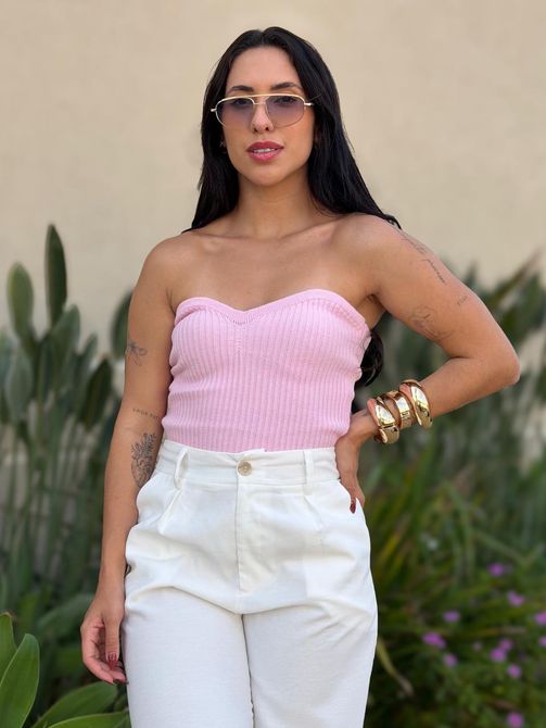 Corselet em Tricot Decote Coração ROSA BEBE - LOJA TUTTI FRUTTI