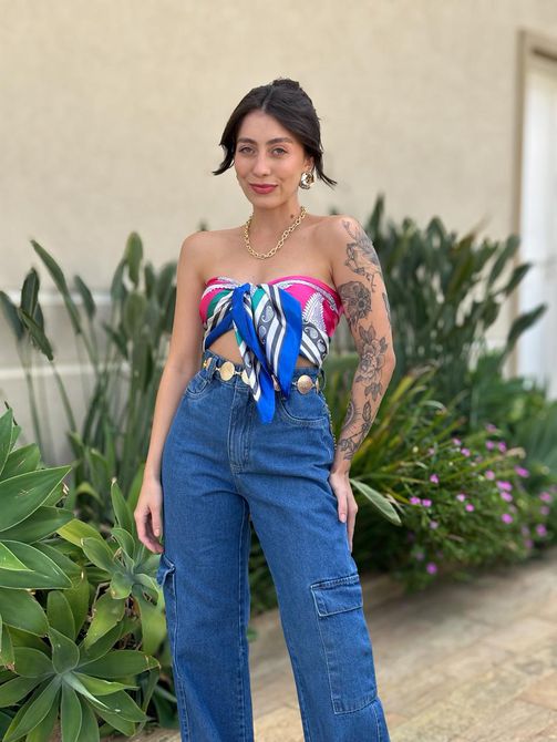 Lenço Multiformas de Amarração ESTAMPADO ROSA - LOJA TUTTI FRUTTI