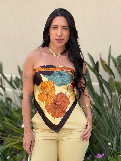 Lenço ESTAMPADO FLORAL FUNDO AMARELO COM VERMELHO ... - LOJA TUTTI FRUTTI