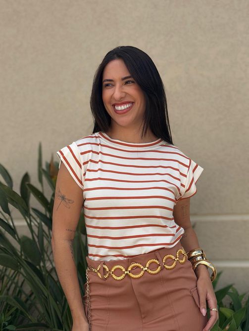 Blusa Muscle Tee LISTRADA TERRACOTA - LOJA TUTTI FRUTTI