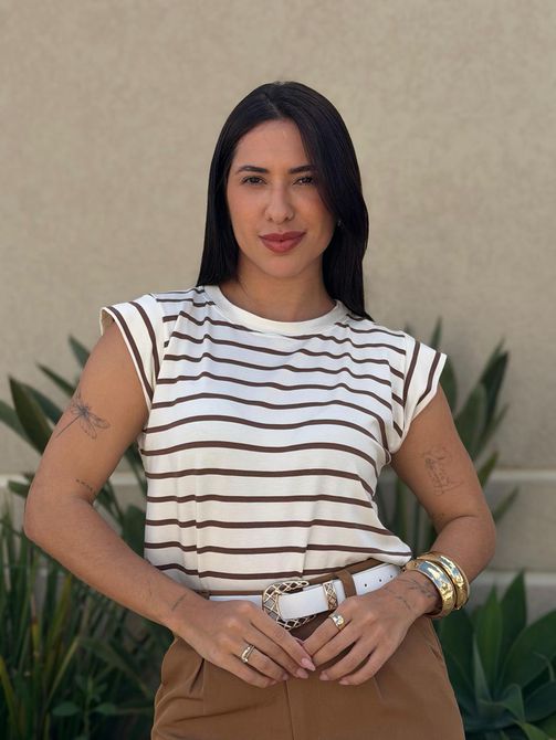 Blusa Muscle Tee LISTRADO MARROM - LOJA TUTTI FRUTTI