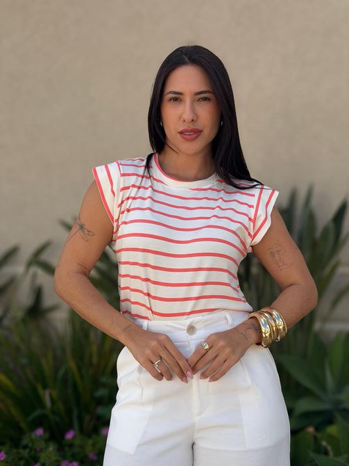 Blusa Muscle Tee LISTRADA SALMÃO - LOJA TUTTI FRUTTI