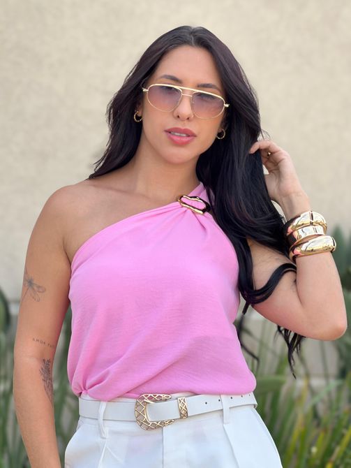 Blusa Grazi Nula Manga com Ferragem ROSA - LOJA TUTTI FRUTTI