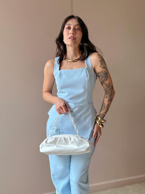 Blusa Peplum Assimétrica em Alfaiataria AZUL BEBE - LOJA TUTTI FRUTTI