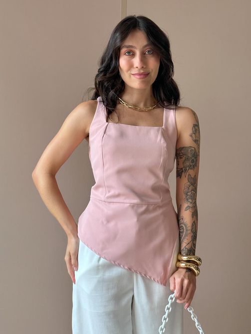 Blusa Peplum Assimétrica em Alfaiataria ROSA BEBE - LOJA TUTTI FRUTTI