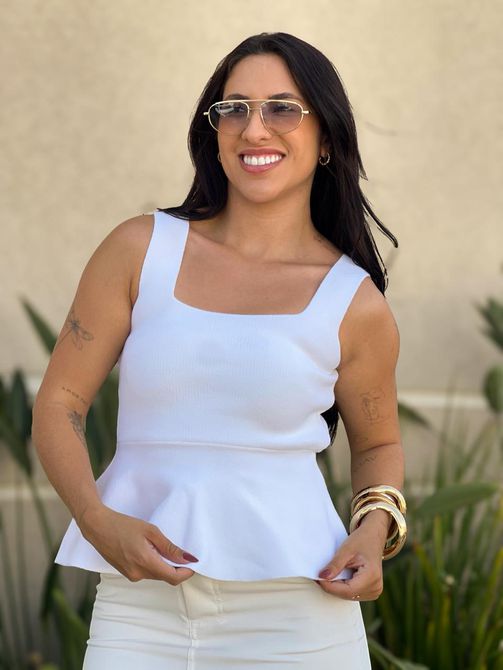 Blusa Peplum em Tricot Modal OFF WHITE. - LOJA TUTTI FRUTTI