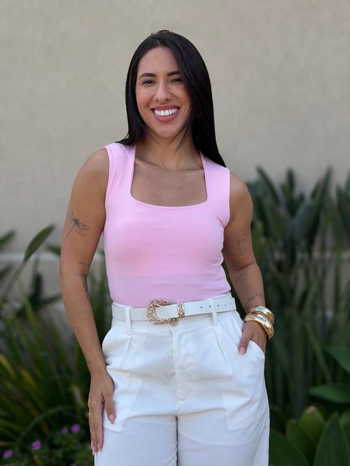 Regata Luana Decote Quadrado ROSA CLARO - LOJA TUTTI FRUTTI