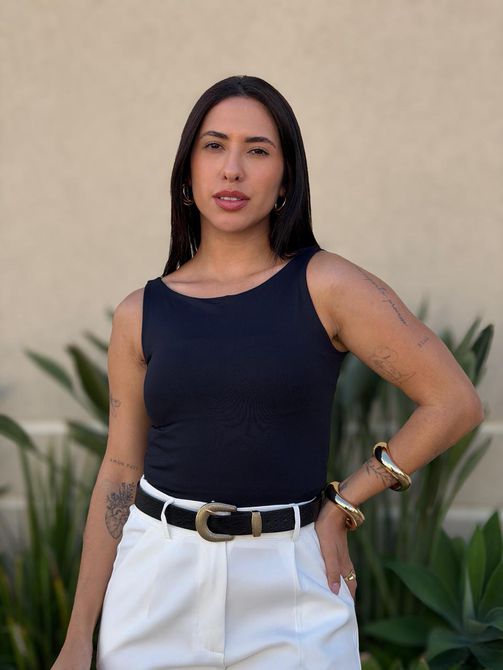 Blusa Regata Pilar em Poliamida PRETO - LOJA TUTTI FRUTTI