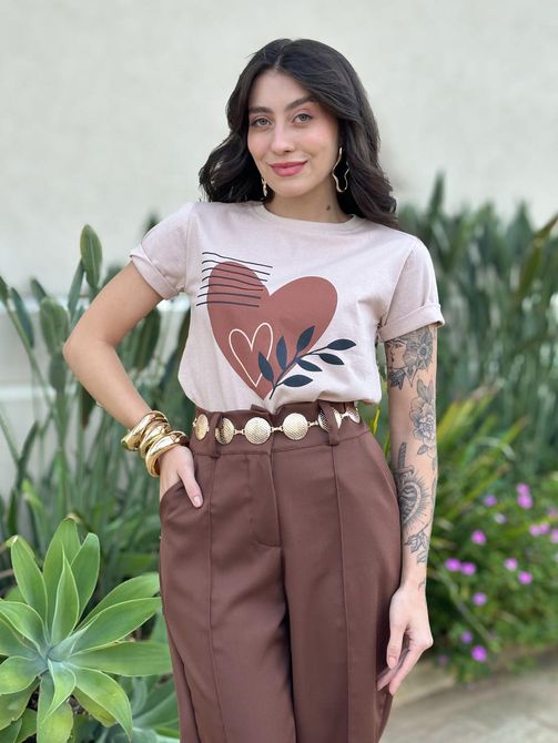 T-shirt Heart BEGE - LOJA TUTTI FRUTTI