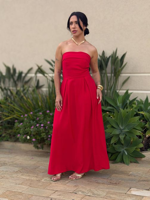 Vestido Midi Josi Sem Alças VERMELHO - LOJA TUTTI FRUTTI