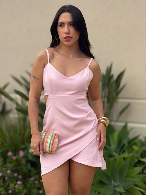 Vestido Cassia Curto em Alfaiataria ROSA CLARO - LOJA TUTTI FRUTTI