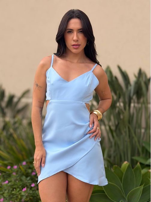 Vestido Cassia Curto em Alfaiataria AZUL CLARO - LOJA TUTTI FRUTTI