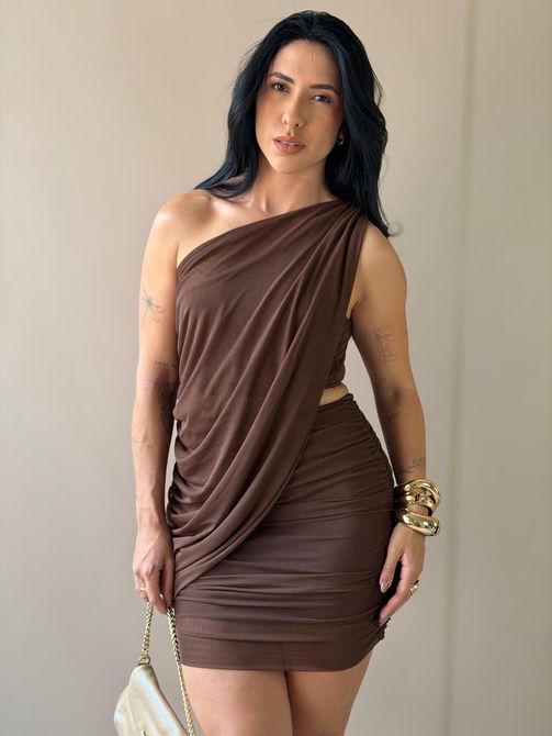 Conjunto Valesca em Tule MARROM - LOJA TUTTI FRUTTI