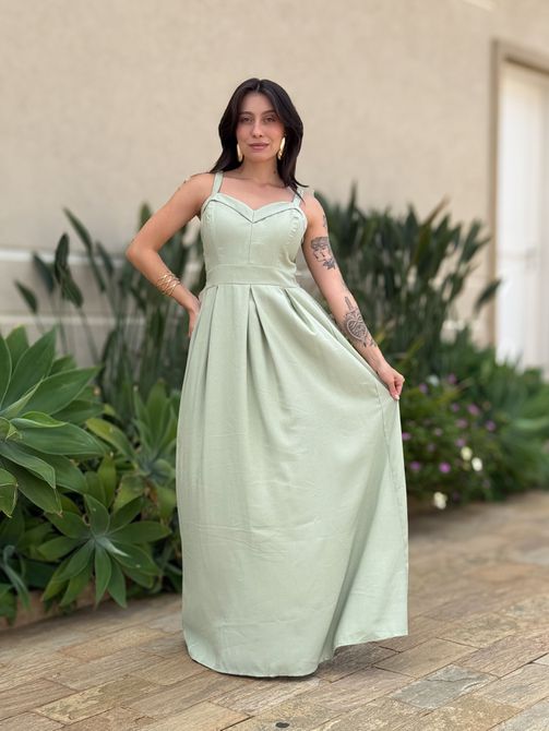 Vestido Longo Janete VERDE MENTA - LOJA TUTTI FRUTTI