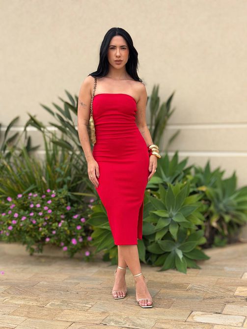 Vestido Midi Julia Sem Alças VERMELHO - LOJA TUTTI FRUTTI