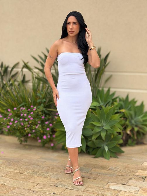 Vestido Midi Julia Sem Alças BRANCO - LOJA TUTTI FRUTTI