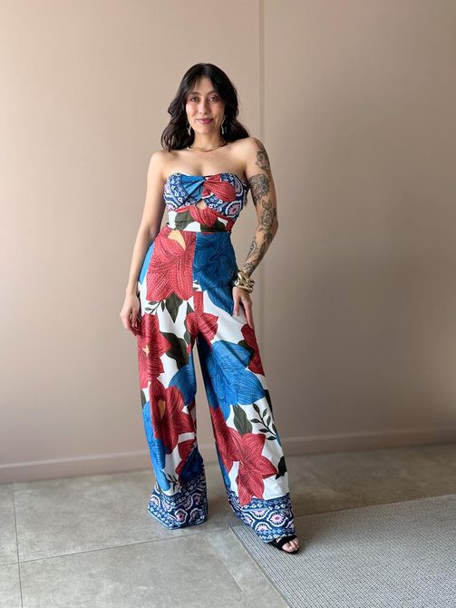 Macacão Longo Beatriz Decote Sem Alças ESTAMPADO A... - LOJA TUTTI FRUTTI