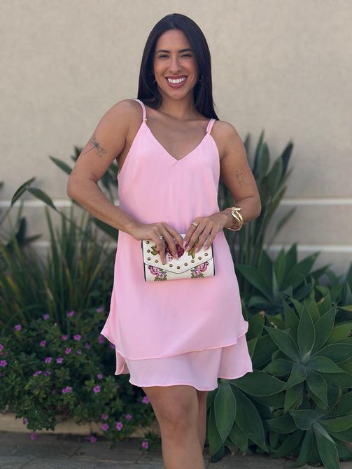 Vestido Curto Dalva ROSA CLARO - LOJA TUTTI FRUTTI