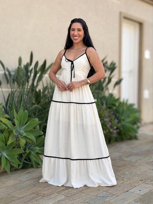 Vestido Longo Maristela CREME - LOJA TUTTI FRUTTI
