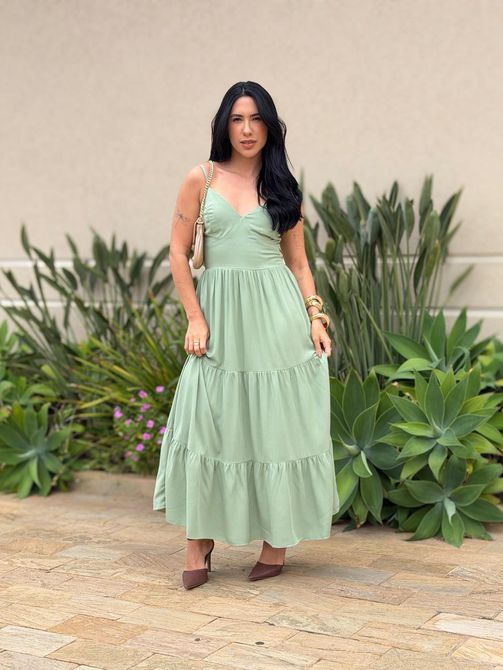 Vestido Midi Gabriela VERDE MENTA - LOJA TUTTI FRUTTI