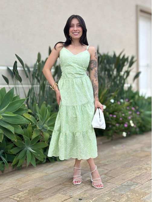 Vestido Midi Dafne em Laise VERDE CLARO - LOJA TUTTI FRUTTI