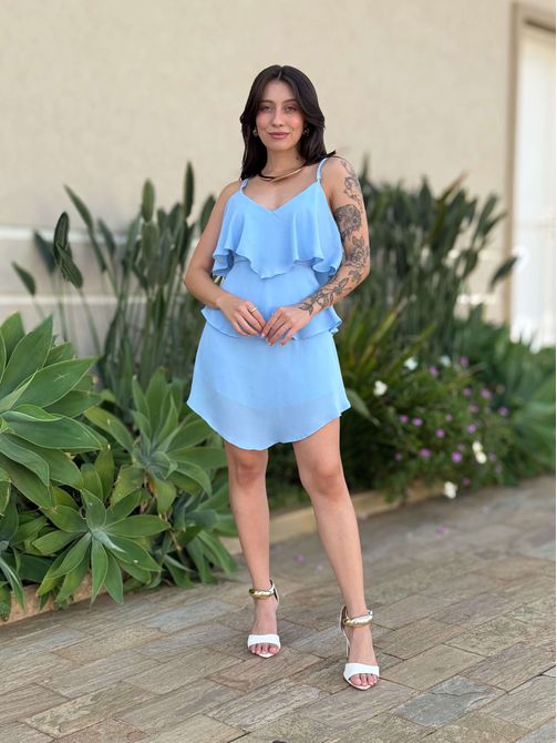 Vestido Curto Penelope com Babados AZUL CLARO - LOJA TUTTI FRUTTI