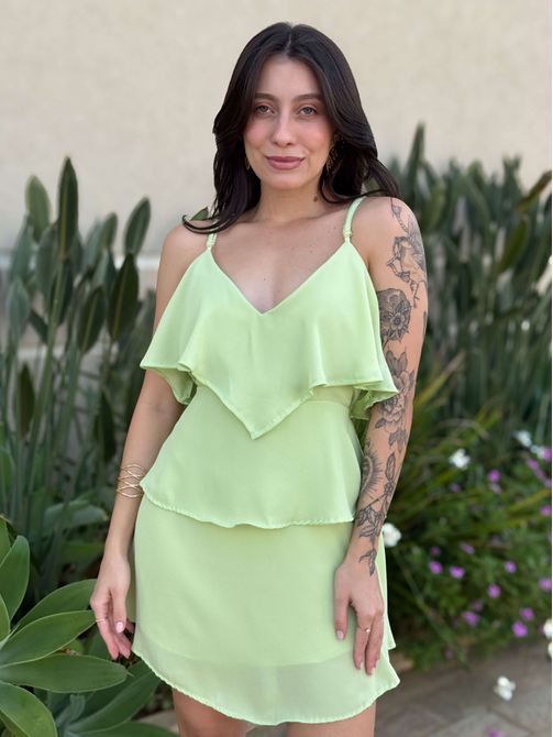 Vestido Curto Penelope com Babados VERDE CLARO - LOJA TUTTI FRUTTI