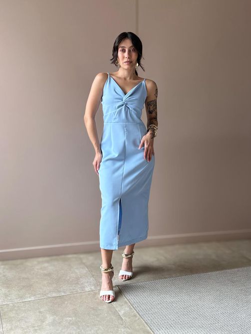 Vestido Midi Poliana em Alfaiataria AZUL CLARO - LOJA TUTTI FRUTTI