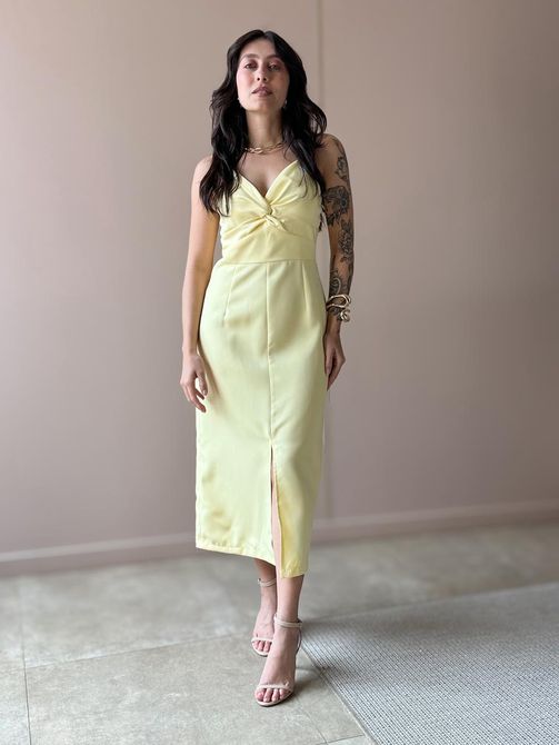 Vestido Midi Poliana em Alfaiataria AMARELO - LOJA TUTTI FRUTTI