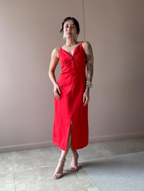 Vestido Midi Poliana em Alfaiataria VERMELHO - LOJA TUTTI FRUTTI