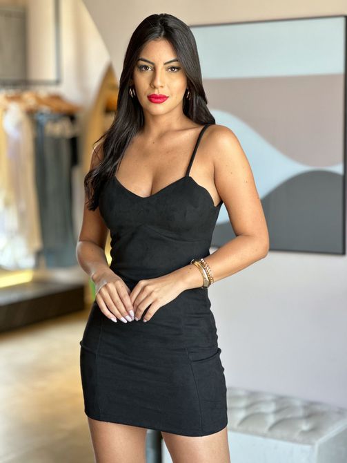 Vestido Curto em Suede PRETO - LOJA TUTTI FRUTTI