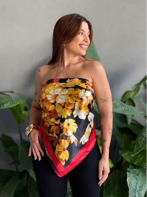 Lenço ESTAMPADO VERMELHO COM AMARELO - LOJA TUTTI FRUTTI
