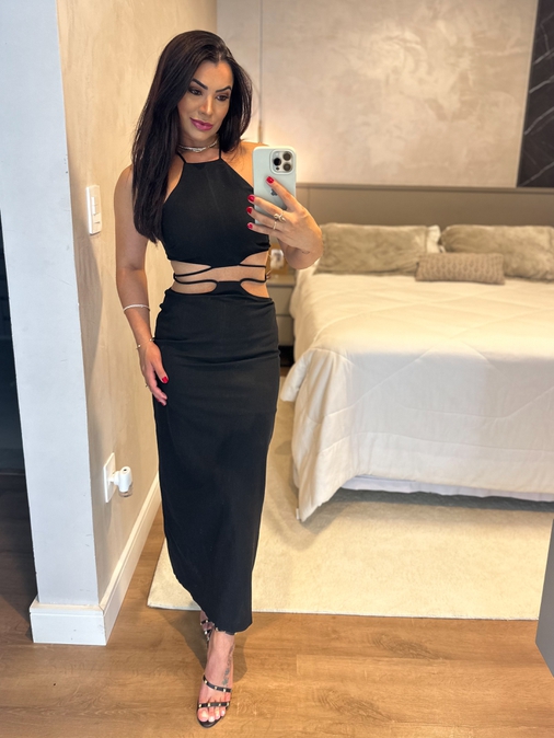 Vestido Midi Nápoles Preto - Loja La Mina 