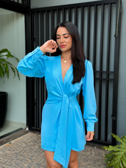 Vestido Manga Longa Arizona Azul - Loja La Mina 