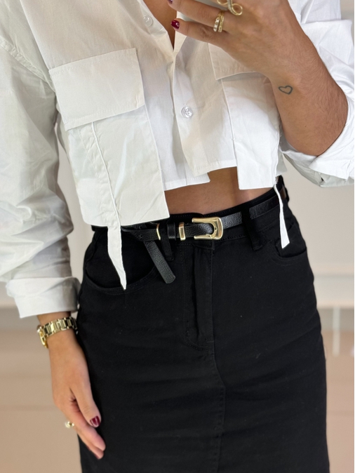 Cinto Couro Fininho Let Preto - Loja La Mina 