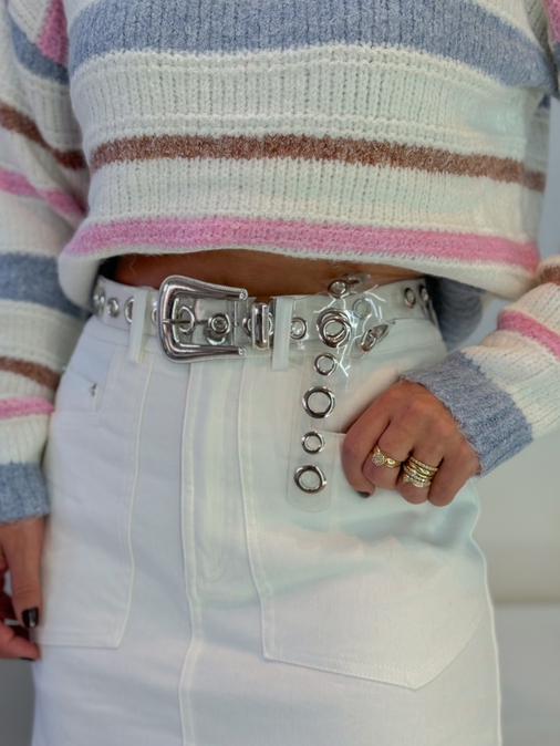 Cinto Ilhós Vinil Prata - Loja La Mina 