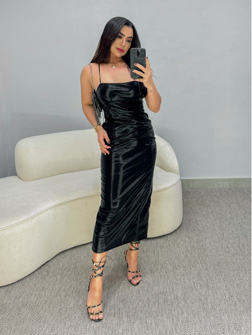 Vestido Midi Resinado Preto - Loja La Mina 