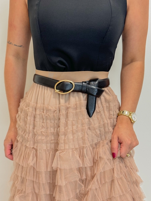 Cinto Couro Fivela Redonda Preto - Loja La Mina 