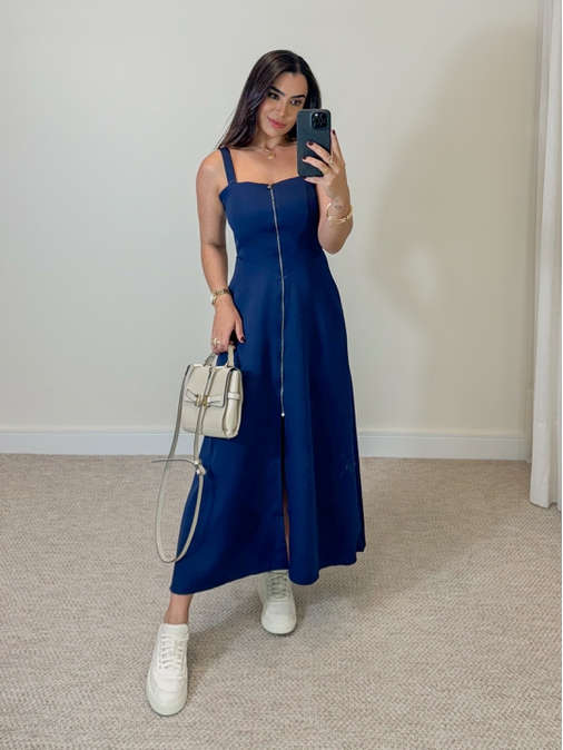 Vestido Midi Ziper Marinho - Loja La Mina 