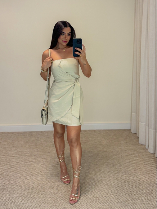 Vestido Amarração Rebeca Areia - Loja La Mina 