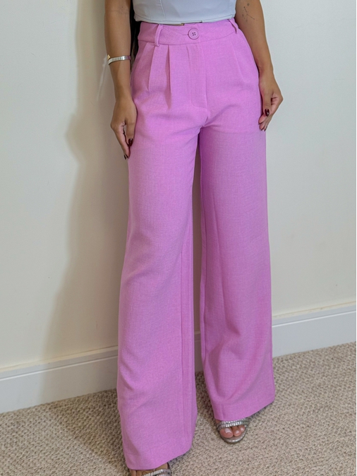 Calça Pantalona Linho Rosa - Loja La Mina 