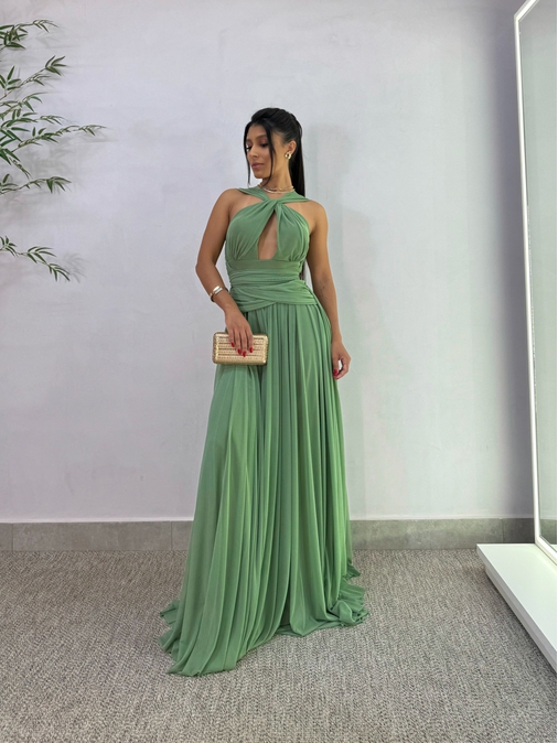 Vestido Festa Tule Oliva - Loja La Mina 