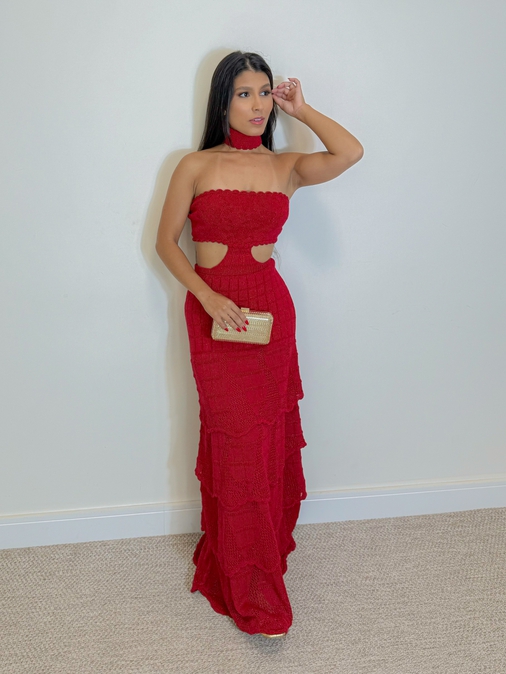 Vestido Tricot Adriele Vermelho - Loja La Mina 