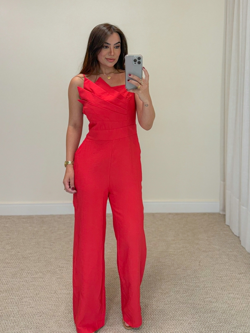 Macacão Assimétrico Janaína Vermelho - Loja La Mina 