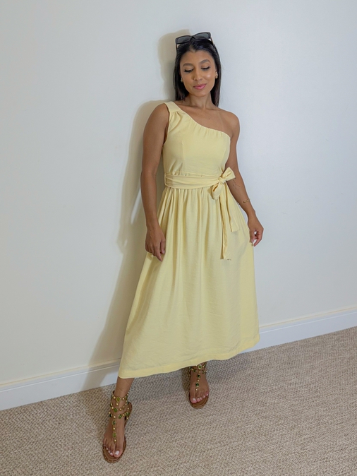 Vestido Midi Ariela Manteiga - Loja La Mina 