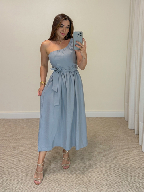 Vestido Midi Ariela Cinza - Loja La Mina 