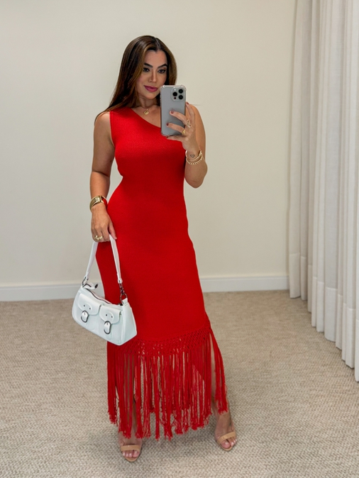 Vestido Clarice Franja Vermelho - Loja La Mina 