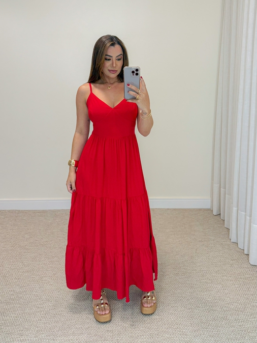 Vestido Midi Atenas Vermelho - Loja La Mina 