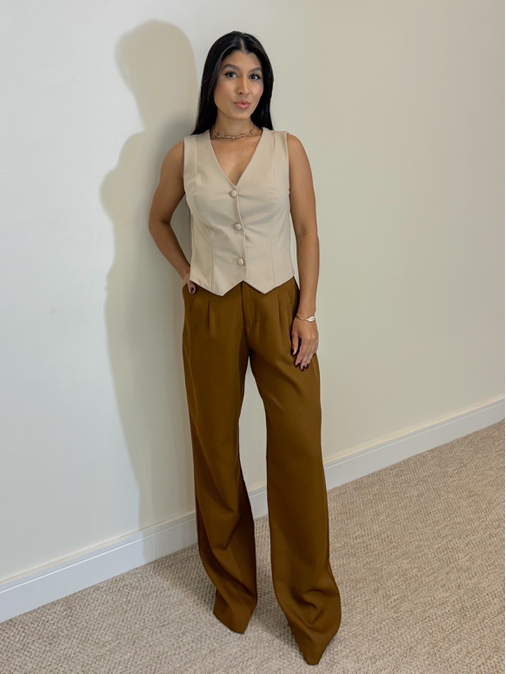 Calça Reta Alfaiataria Marrom - Loja La Mina 